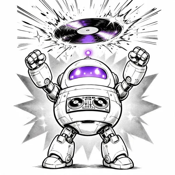 El robot festejando un disco publicado
